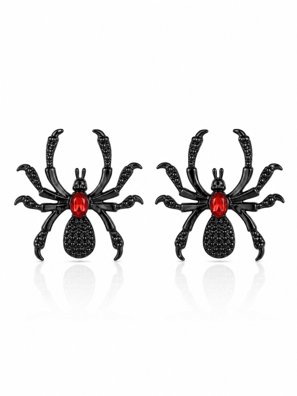 Black Spider Earrings with Red Gem Accent - Women's Jewelry